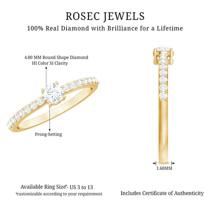 Round Diamond Solitaire Ring with Side Stones
