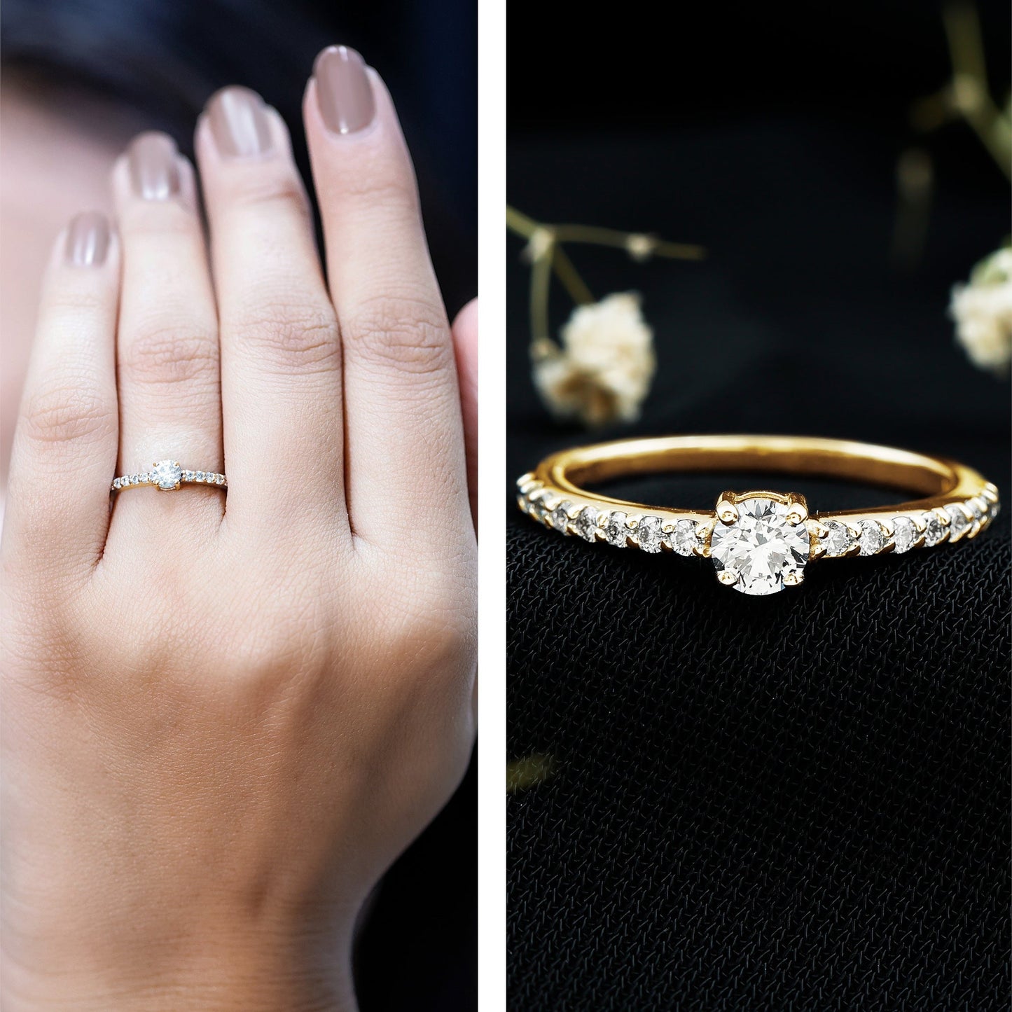 Round Diamond Solitaire Ring with Side Stones