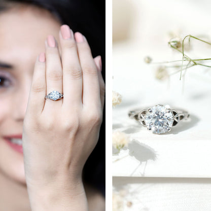 Certified Solitaire Moissanite Celtic Design Engagement Ring