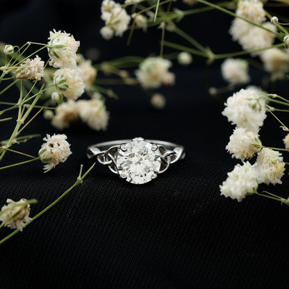 Certified Solitaire Moissanite Celtic Design Engagement Ring