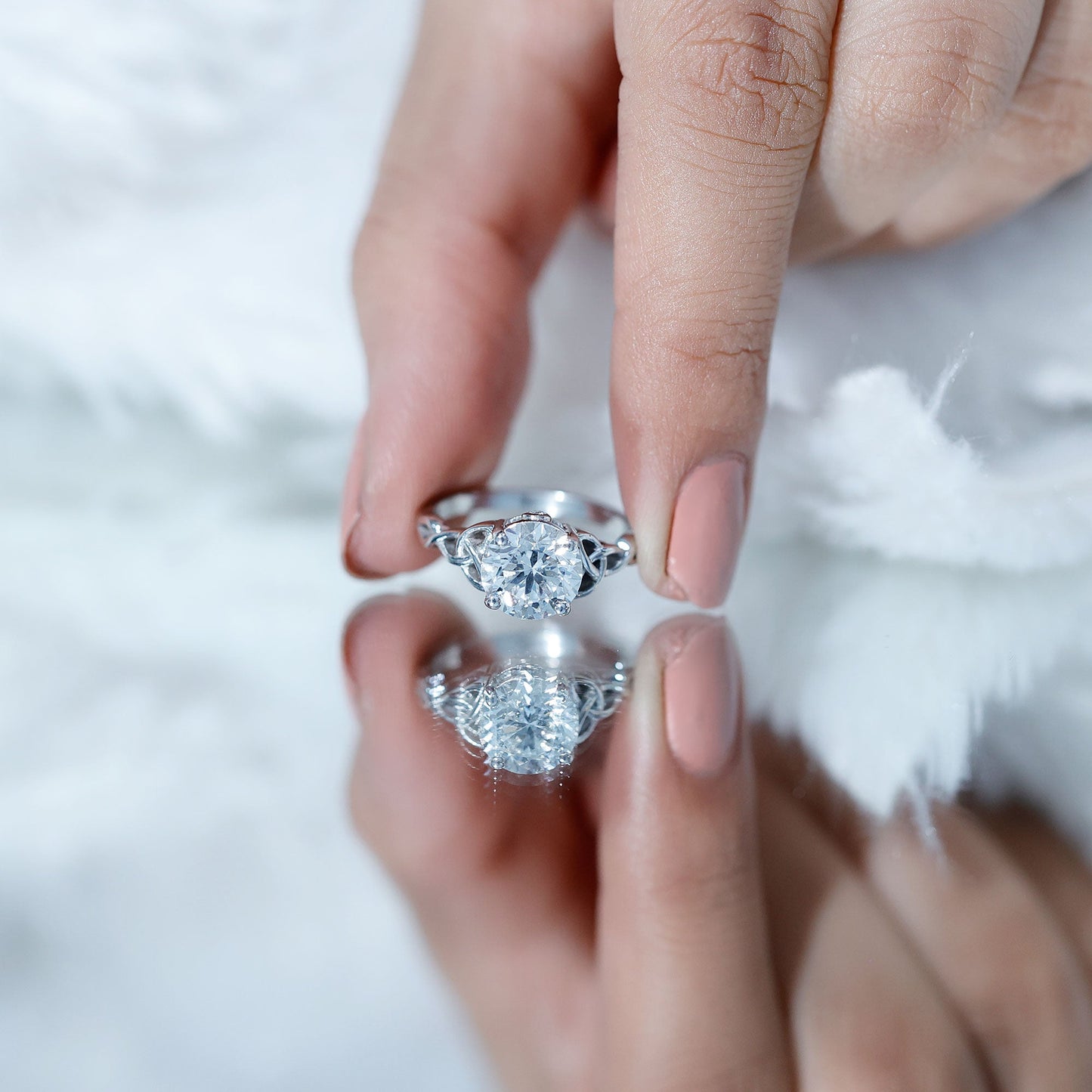 Certified Solitaire Moissanite Celtic Design Engagement Ring