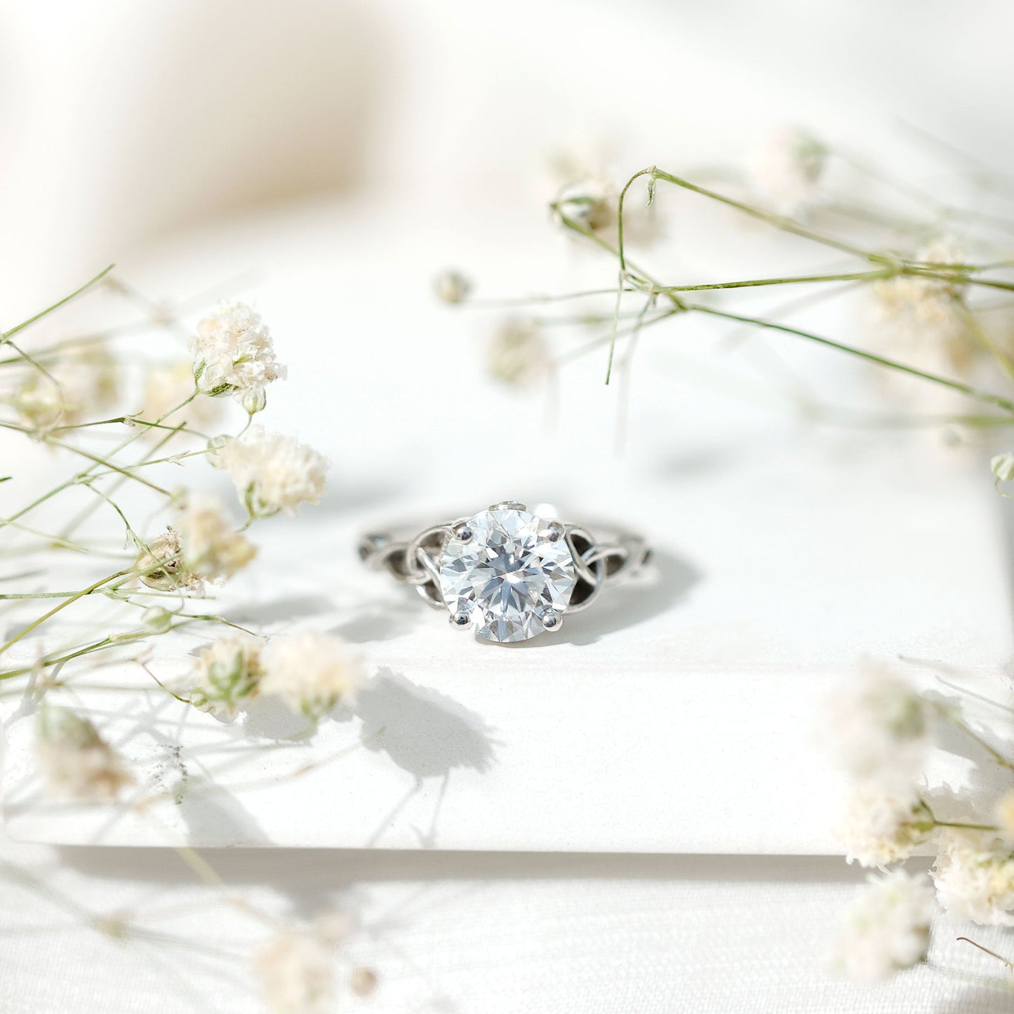 Certified Solitaire Moissanite Celtic Design Engagement Ring