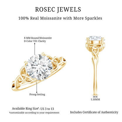 Certified Solitaire Moissanite Celtic Design Engagement Ring