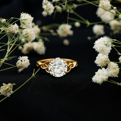 Certified Solitaire Moissanite Celtic Design Engagement Ring