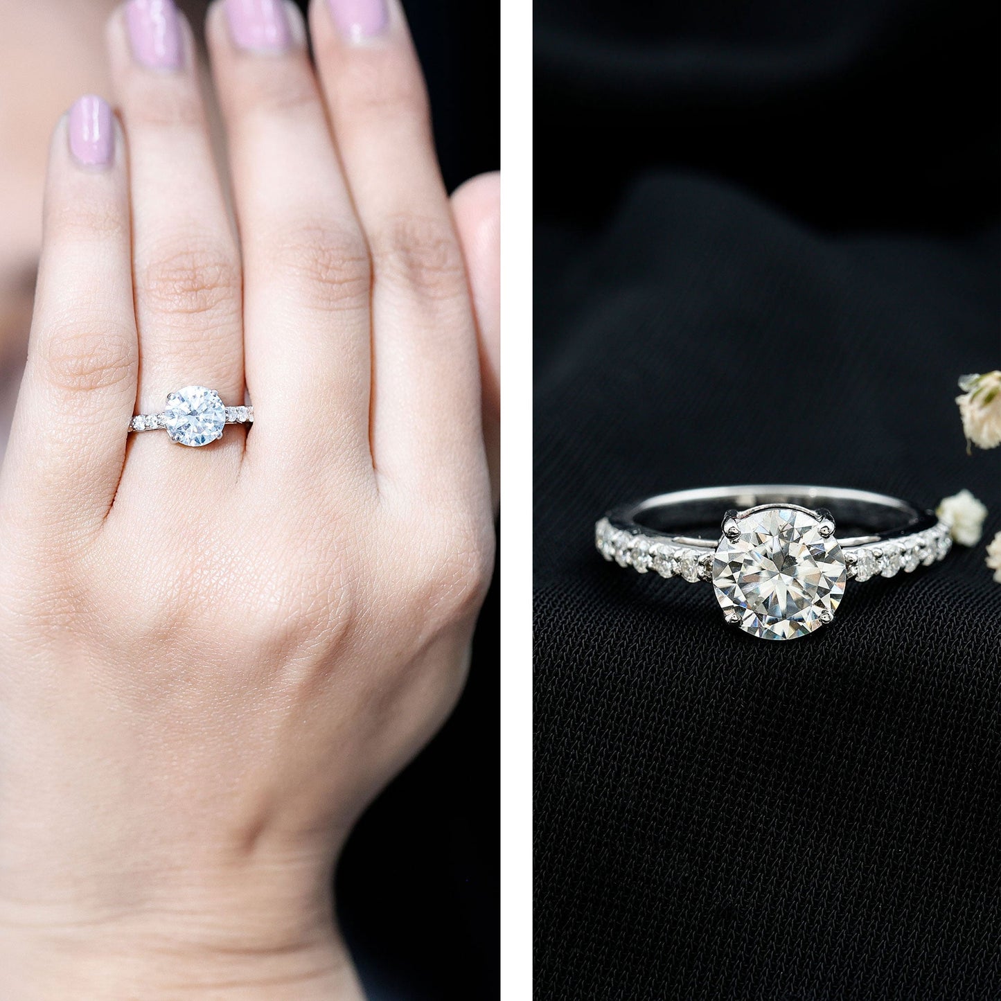 2 Carat Round Shape Moissanite Solitaire Engagement Ring with Certificate