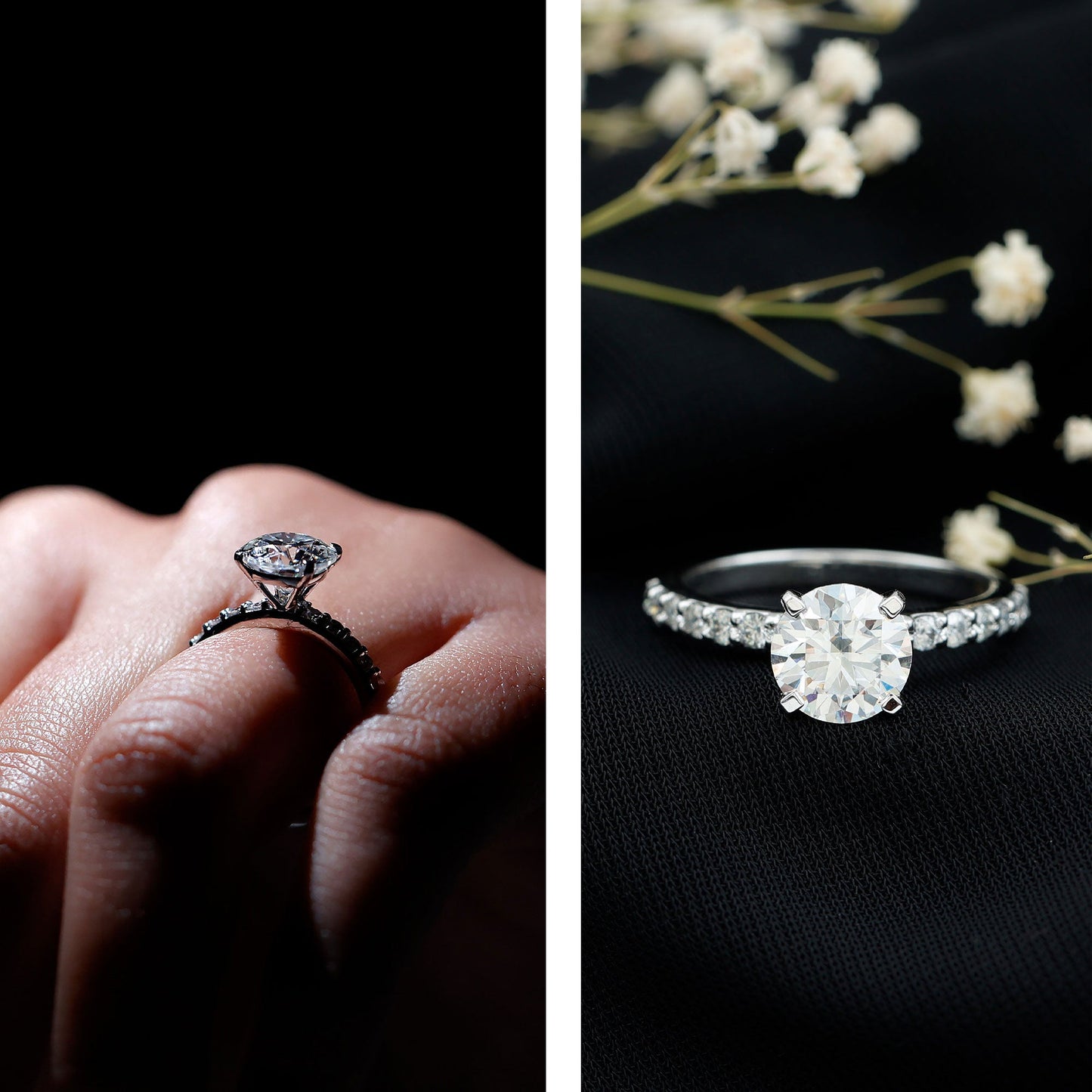 Certified Round Moissanite Solitaire Engagement Ring For Her