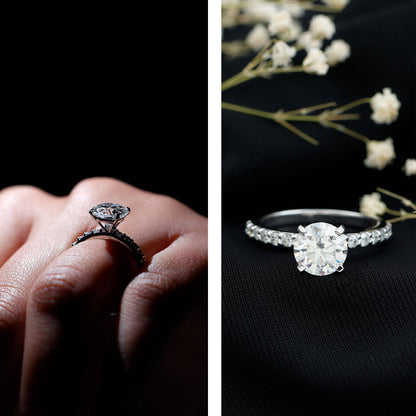 Certified Round Moissanite Solitaire Engagement Ring For Her