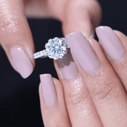 Lotus Basket Set Moissanite Engagement Ring with Certificate
