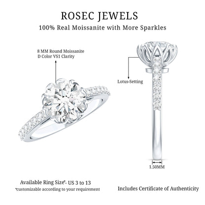 Lotus Basket Set Moissanite Engagement Ring with Certificate