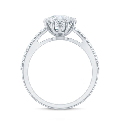 Lotus Basket Set Moissanite Engagement Ring with Certificate