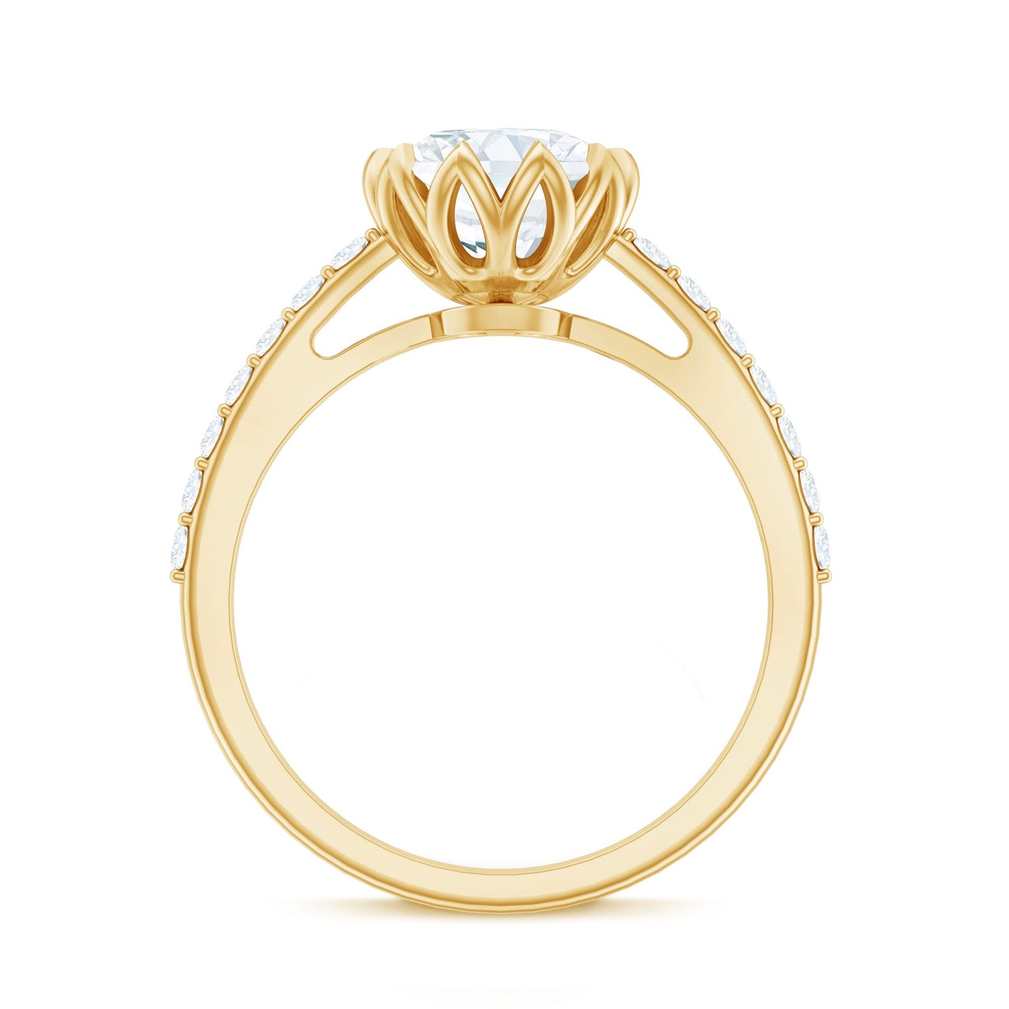 Lotus Basket Set Moissanite Engagement Ring with Certificate