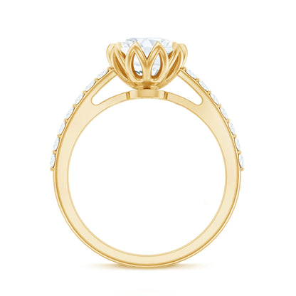 Lotus Basket Set Moissanite Engagement Ring with Certificate