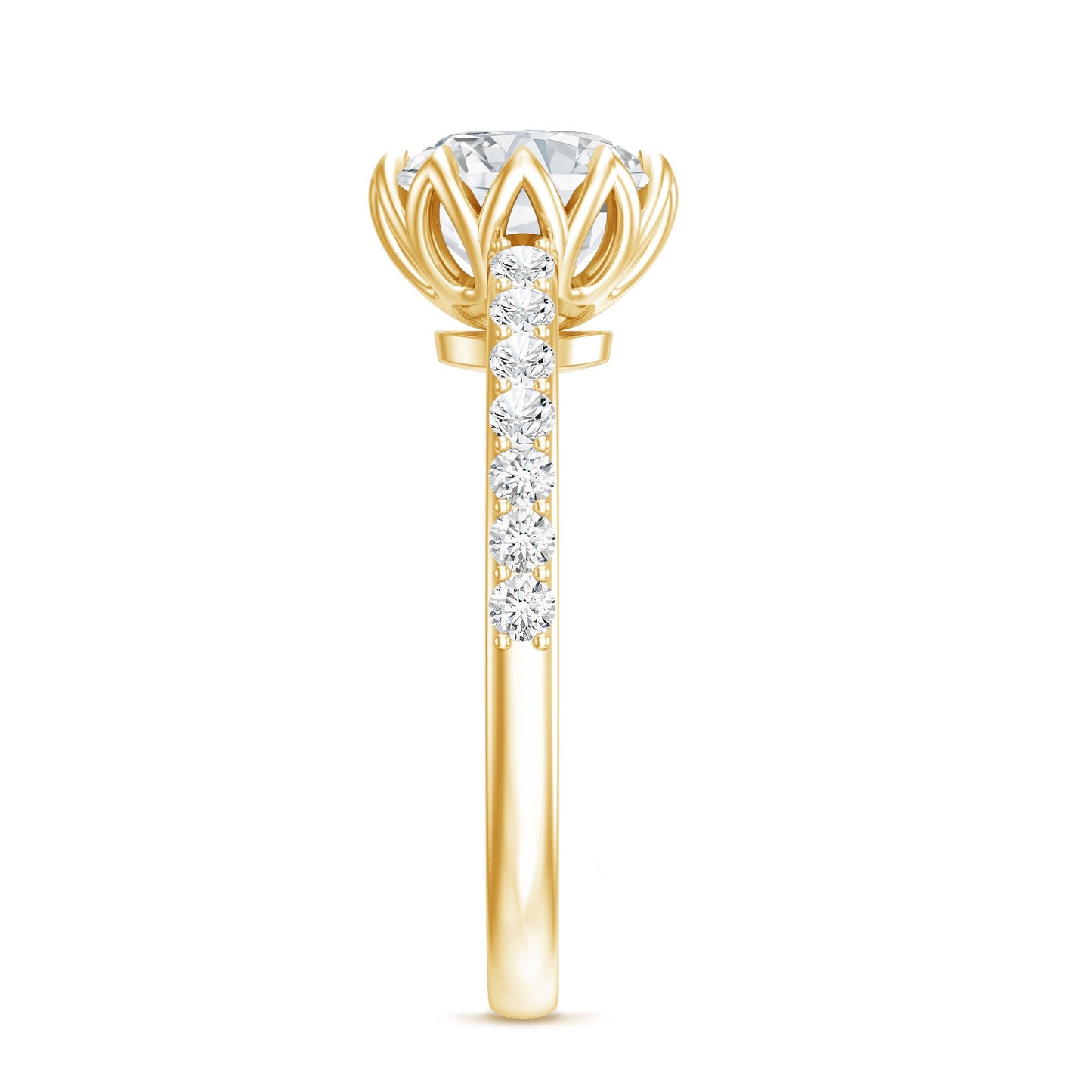 Lotus Basket Set Moissanite Engagement Ring with Certificate