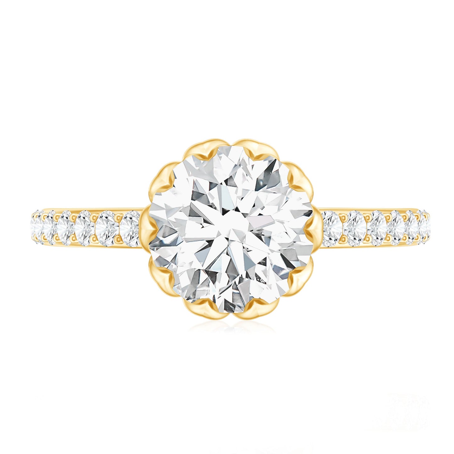 Lotus Basket Set Moissanite Engagement Ring with Certificate