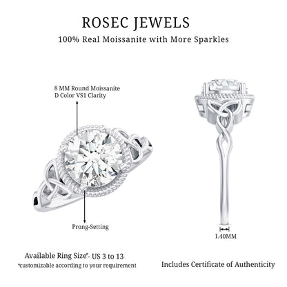 Brilliant Cut Moissanite Engagement Ring with Rope Frame