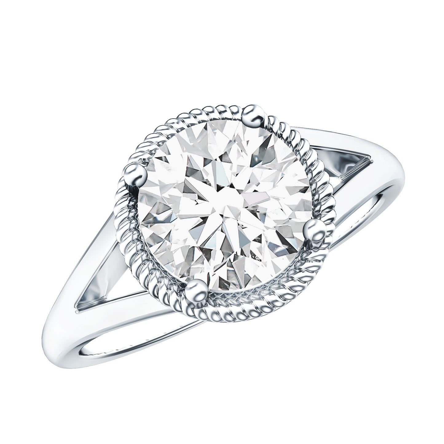 2 CT Round Moissanite Rope Band Engagement Ring