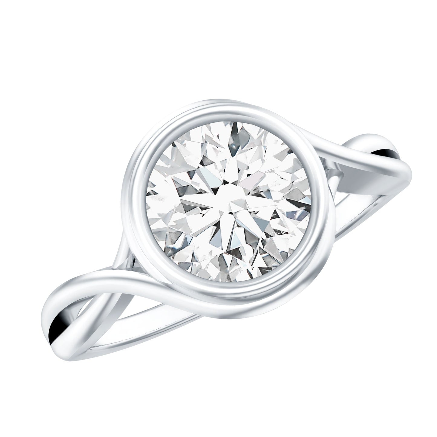 Certified Moissanite Bezel Set Engagement Ring with Crossover Shank