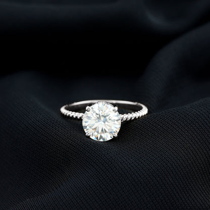 Round Cut Moissanite Solitaire Engagement Ring with Twisted Rope