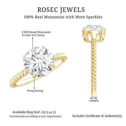 Round Cut Moissanite Solitaire Engagement Ring with Twisted Rope
