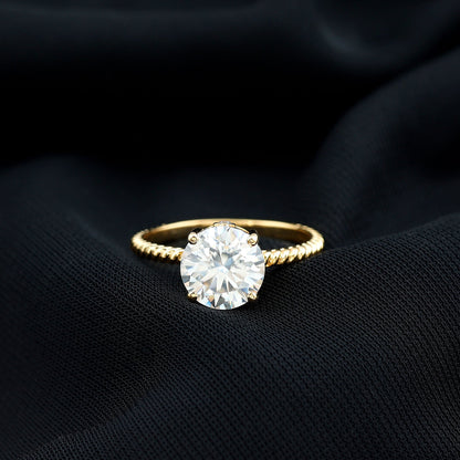 Round Cut Moissanite Solitaire Engagement Ring with Twisted Rope