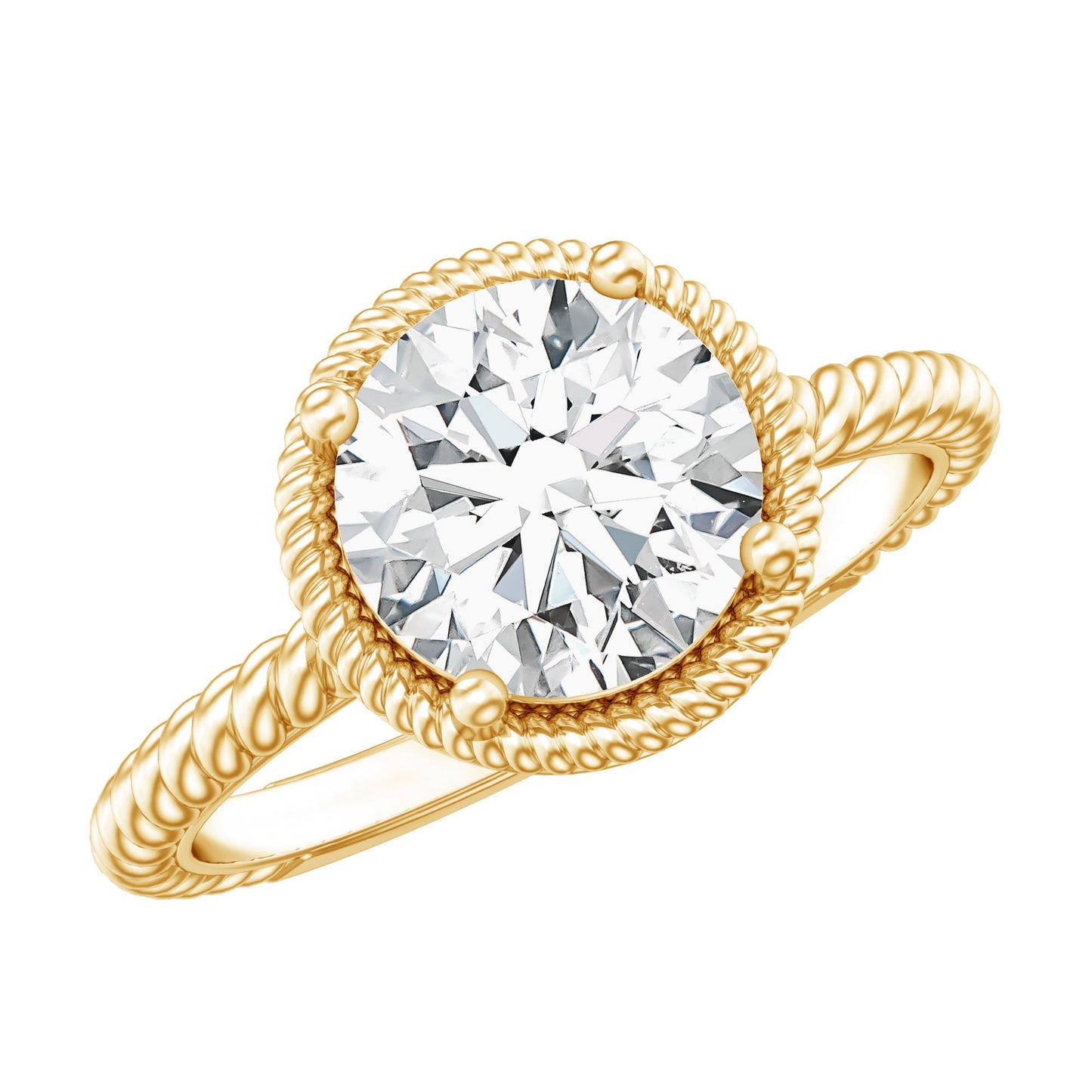 Brilliant Cut 2 Carat Moissanite Rope Band Engagement Ring