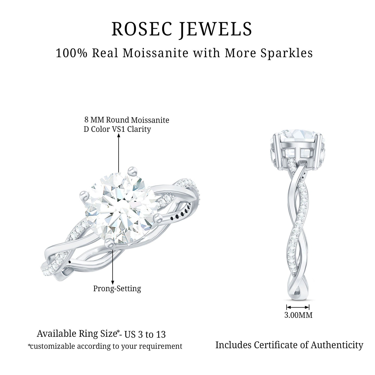 Round Cut Solitaire Moissanite Braided Engagement Ring