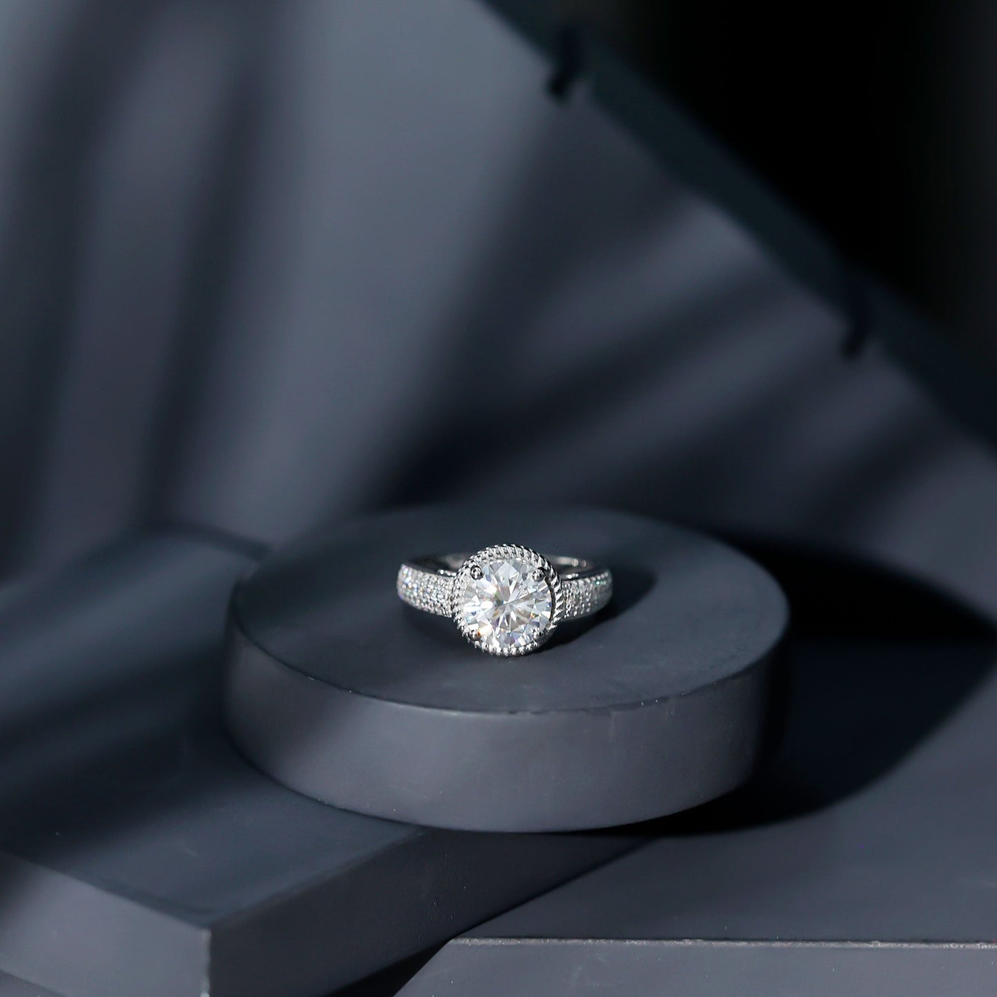 2 Carat Moissanite Round Cut Engagement Ring With Side Stones