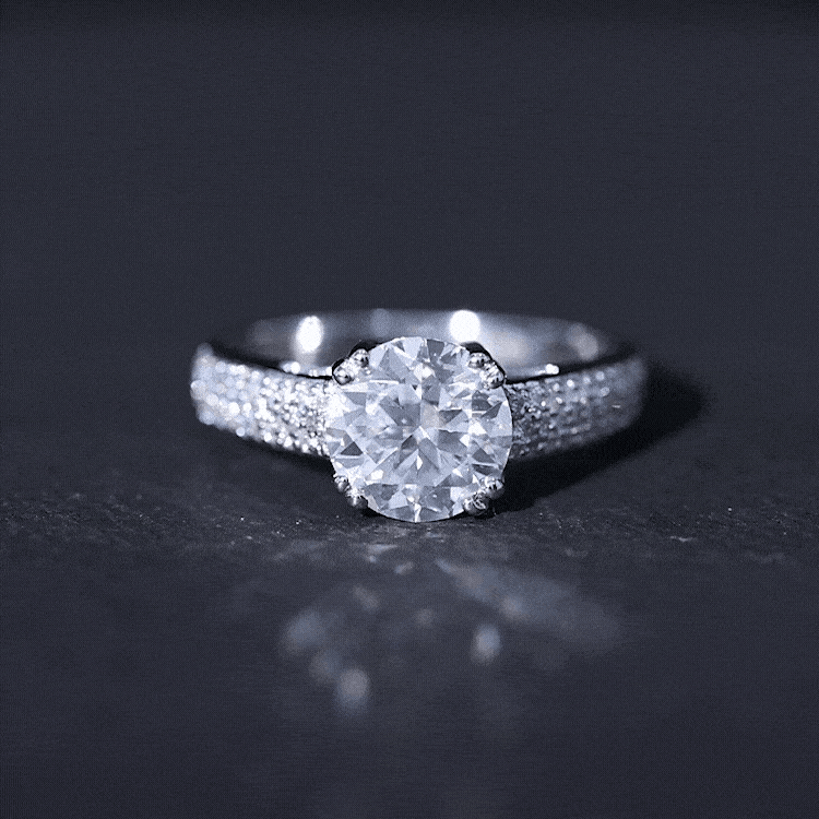 Round Moissanite Engagement Ring with Pave Set Side Stones
