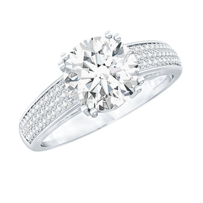 Round Moissanite Engagement Ring with Pave Set Side Stones