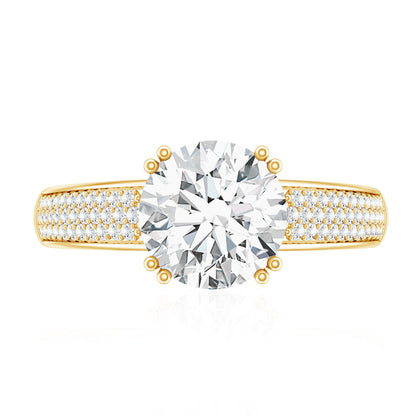 Round Moissanite Engagement Ring with Pave Set Side Stones