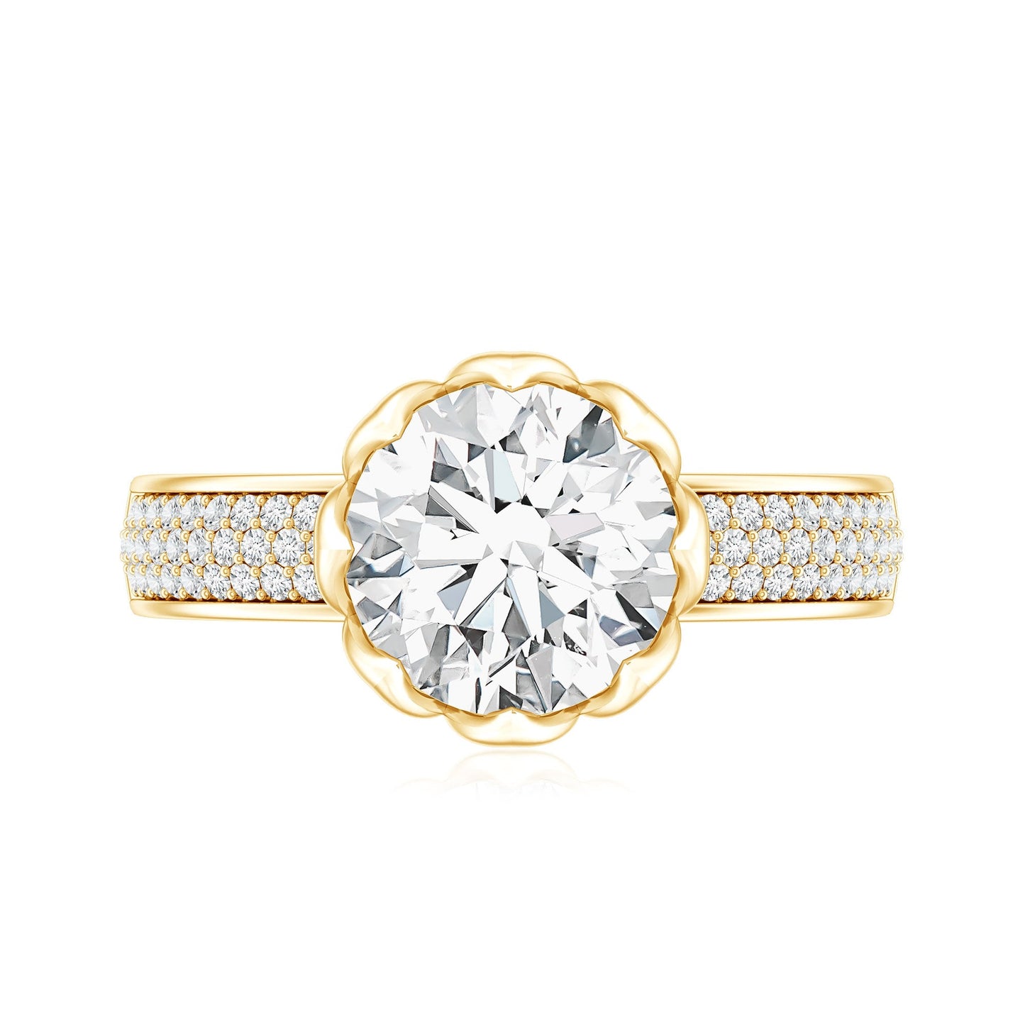 Lotus Basket Set Moissanite Engagement Ring with Side Stones