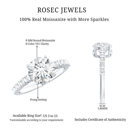 Solitaire Moissanite Engagement Ring with Side Stones