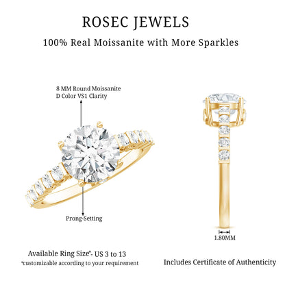 Solitaire Moissanite Engagement Ring with Side Stones