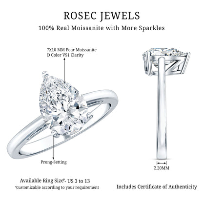 2 CT Moissanite Pear Shaped Engagement Ring for Women