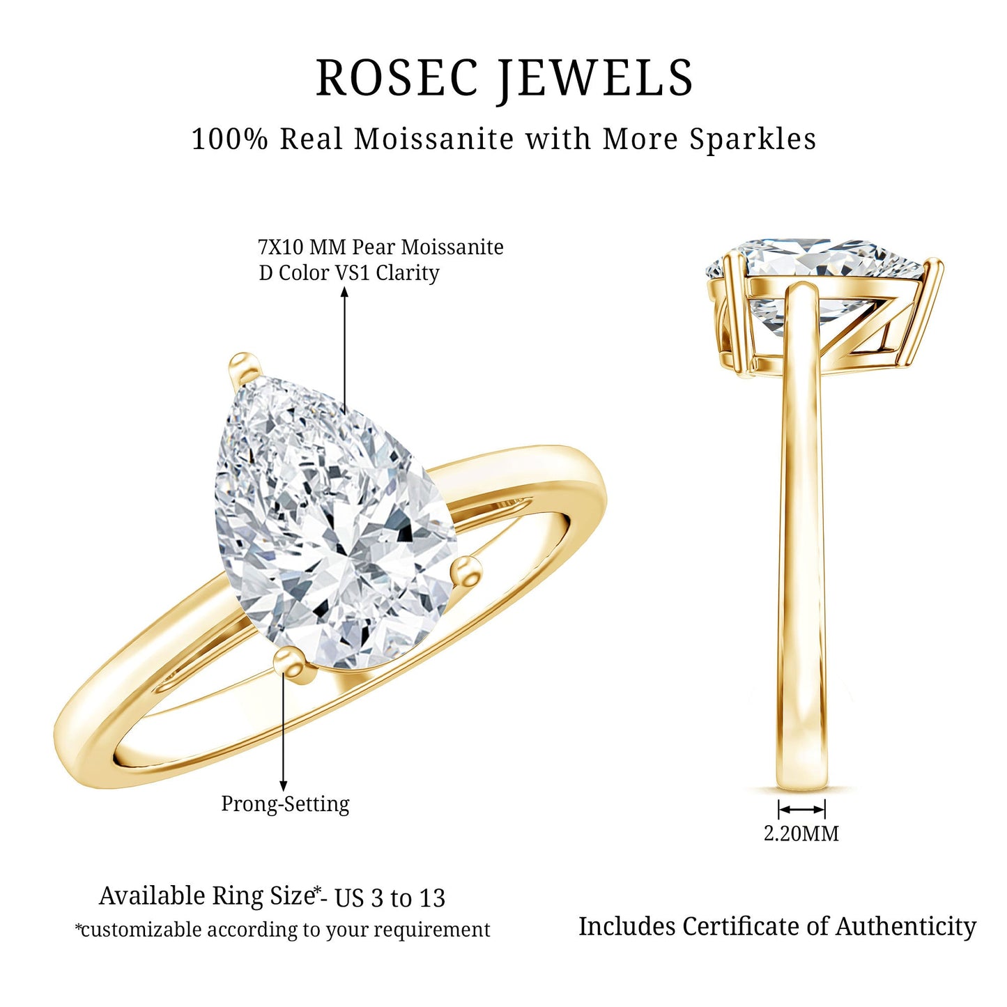 2 CT Moissanite Pear Shaped Engagement Ring for Women