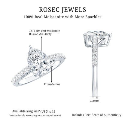 Certified Moissanite Teardrop Engagement Ring