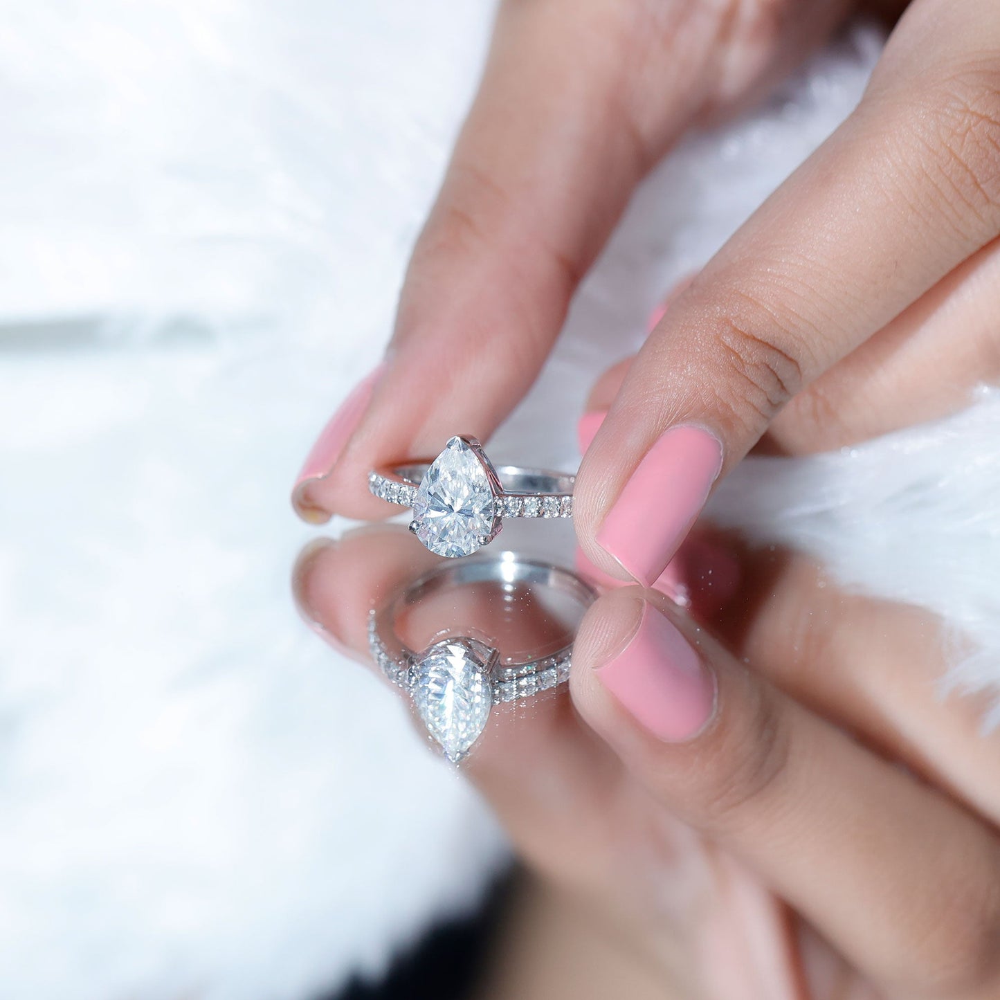 Certified Moissanite Teardrop Engagement Ring