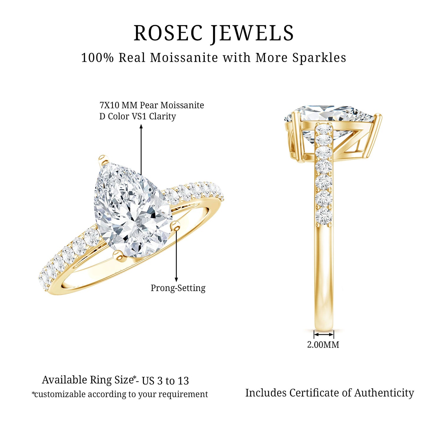 Certified Moissanite Teardrop Engagement Ring