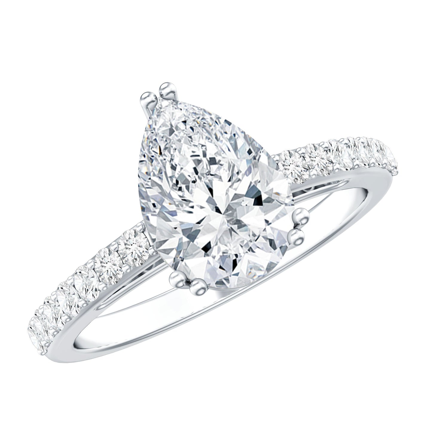 Certified 2 Carat Moissanite Pear Shaped Engagement Ring with Side Stones