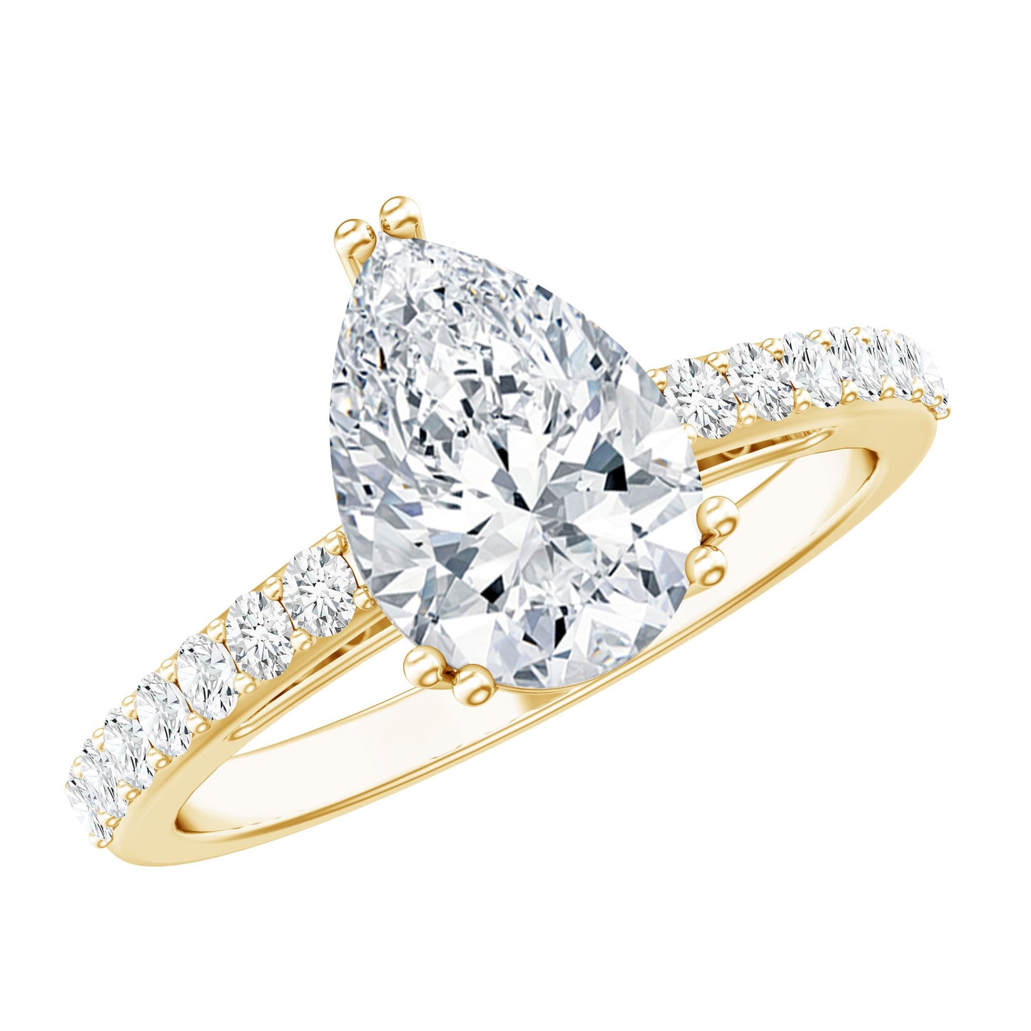 Certified 2 Carat Moissanite Pear Shaped Engagement Ring with Side Stones