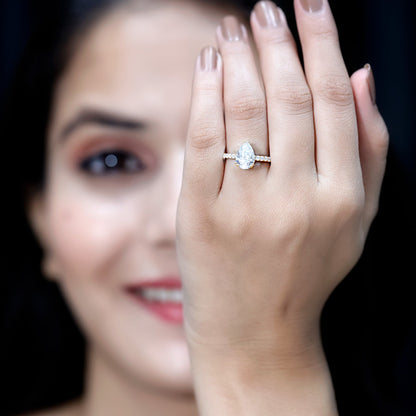 Certified 2 Carat Moissanite Pear Shaped Engagement Ring with Side Stones