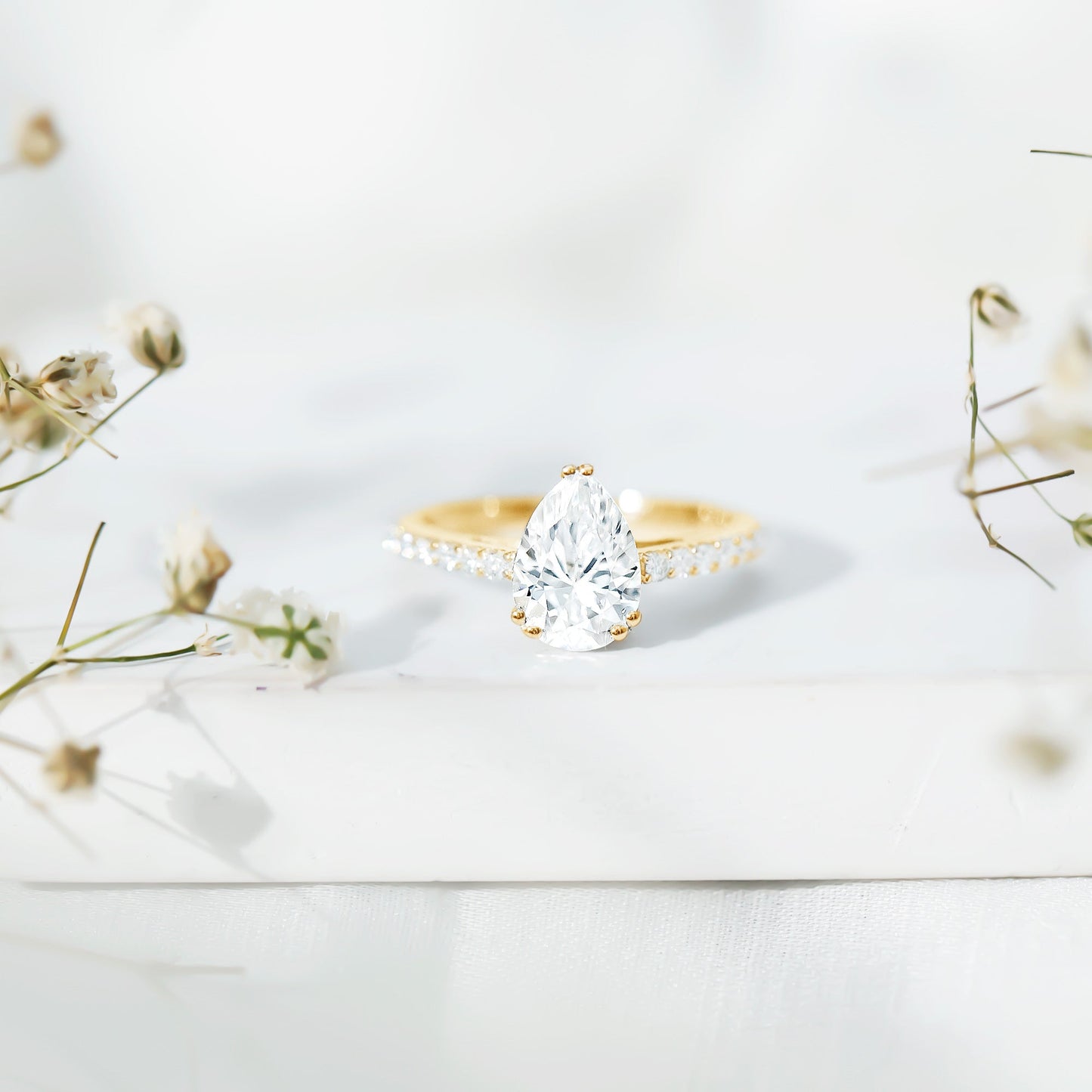 Certified 2 Carat Moissanite Pear Shaped Engagement Ring with Side Stones