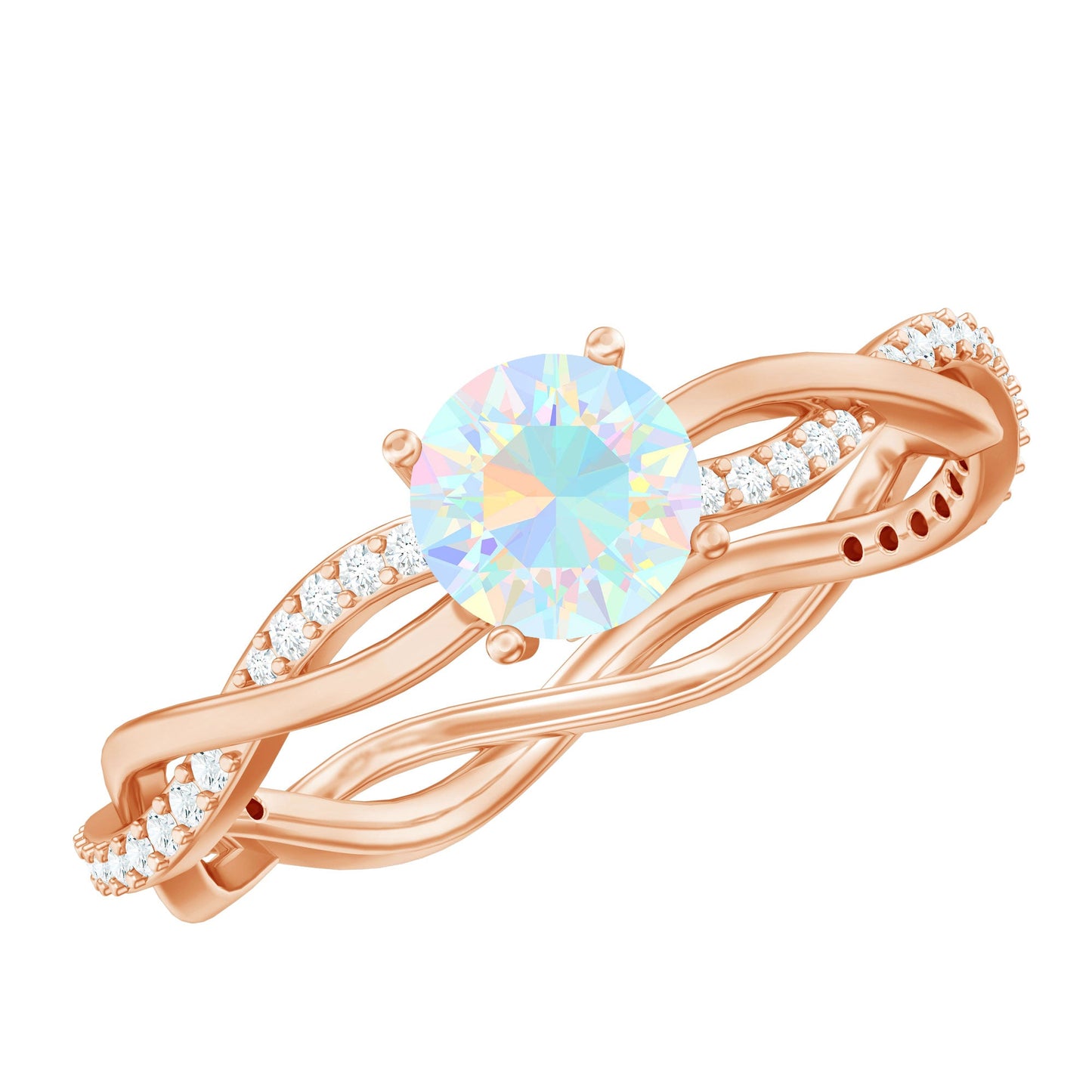 Certified Real Ethiopian Opal Diamond Pre Engagement Ring with Braided Shank