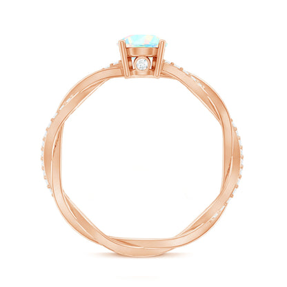 Certified Real Ethiopian Opal Diamond Pre Engagement Ring with Braided Shank