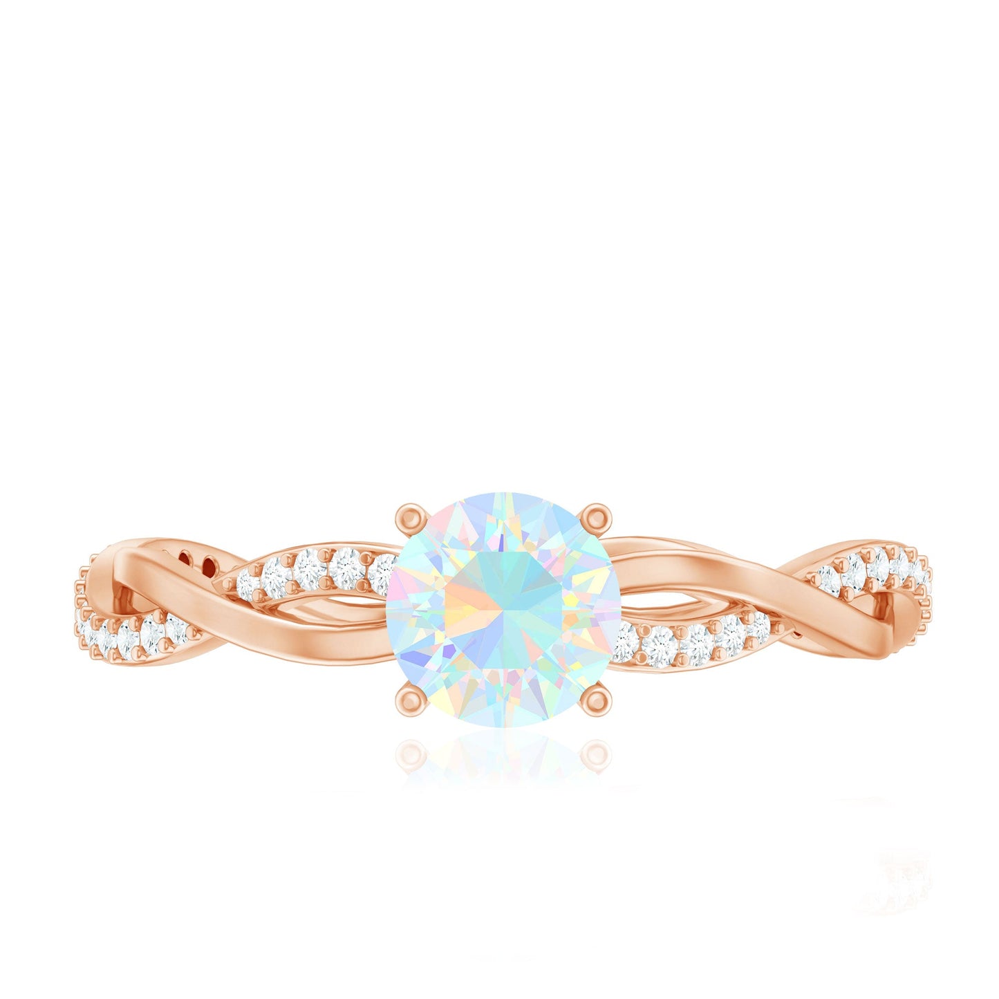 Certified Real Ethiopian Opal Diamond Pre Engagement Ring with Braided Shank