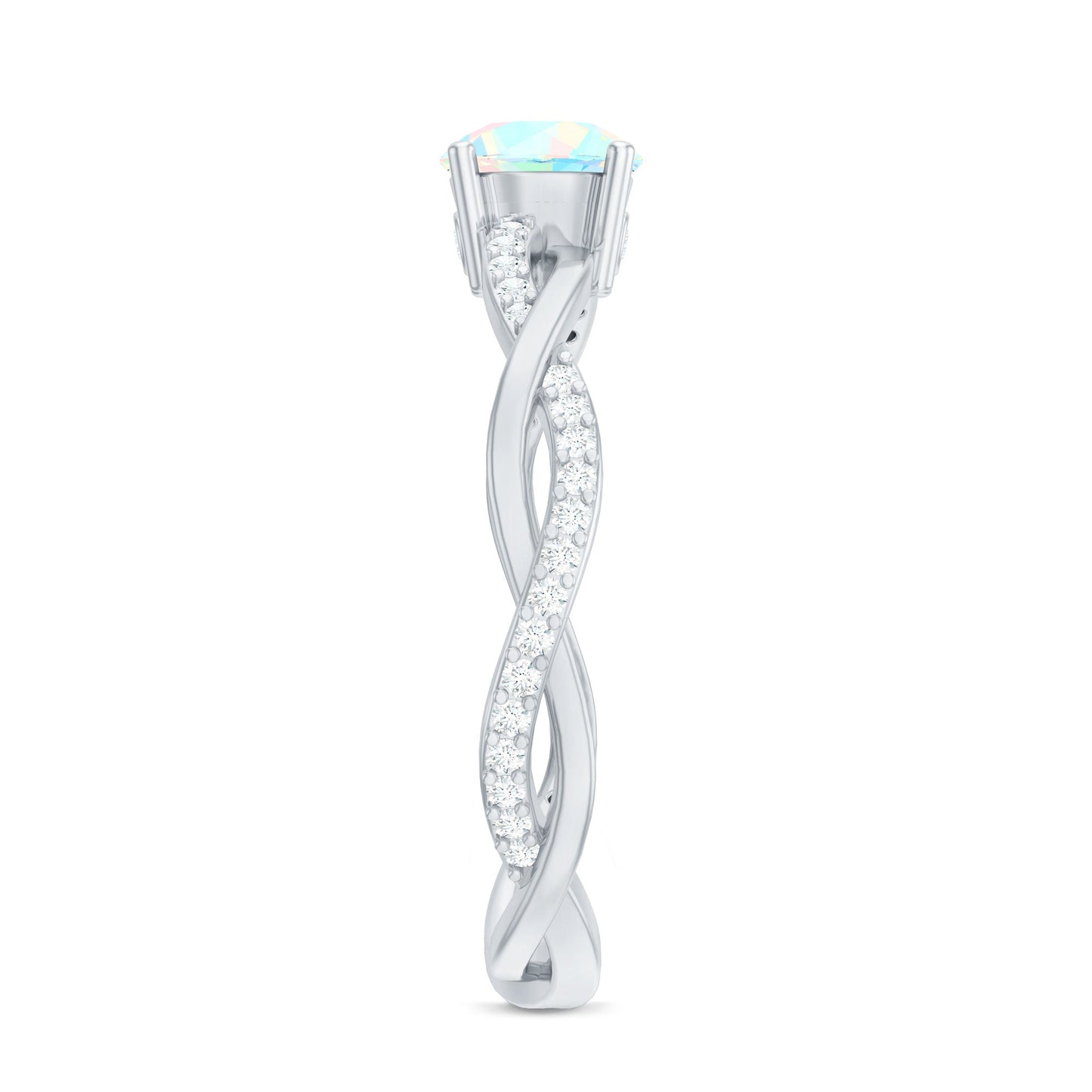 Certified Real Ethiopian Opal Diamond Pre Engagement Ring with Braided Shank