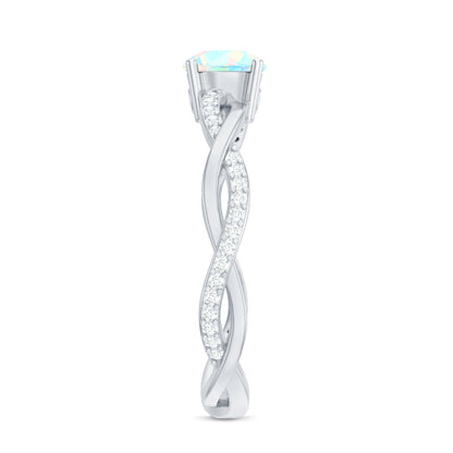Certified Real Ethiopian Opal Diamond Pre Engagement Ring with Braided Shank