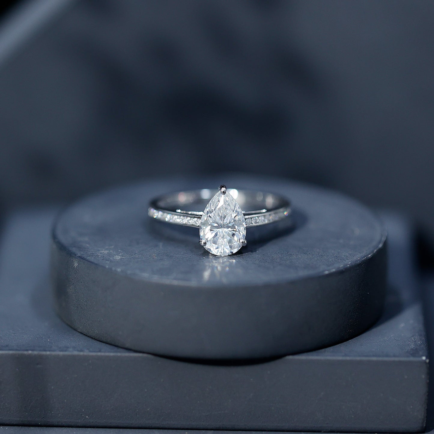 Solitaire Moissanite Pear Engagement Ring with Certificate
