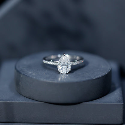 Solitaire Moissanite Pear Engagement Ring with Certificate