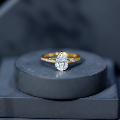 Solitaire Moissanite Pear Engagement Ring with Certificate